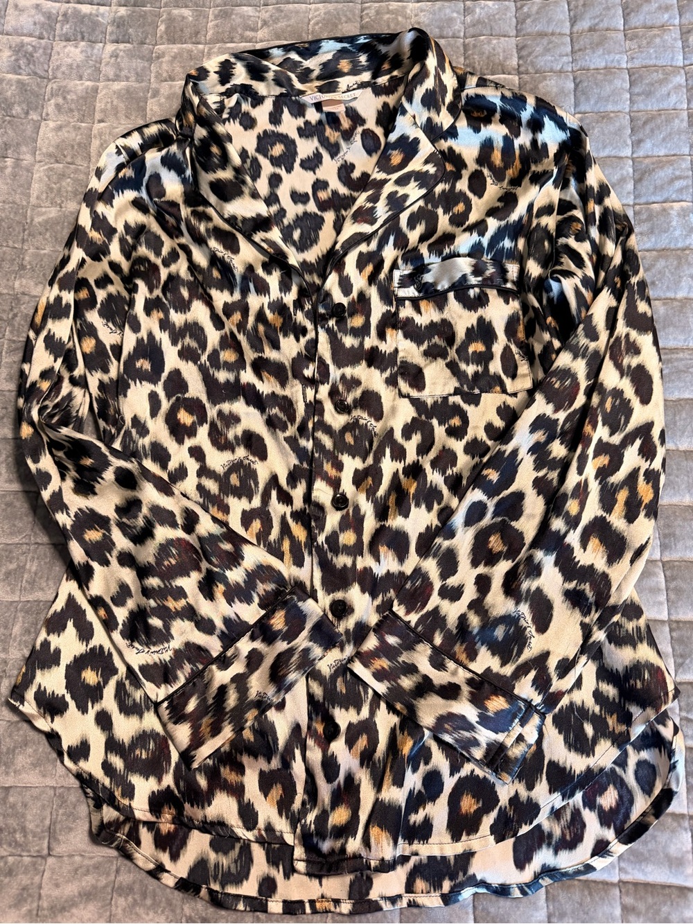 Victoria's Secret Leopard Print Satin Pajama Set - Black, Brown, Cream - Picture 2 of 7